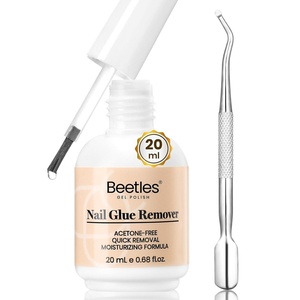 Beetles Nail Glue Remover with Cuticle Tool, 1 Pcs 20ml Press on Nail Remover Non-Acetone Adhesive for False Nail Tips Gentle Formula Not for UV Nail Glue Gel(0-0-2 Clear Nail Glue Remover)