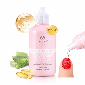 Beetles Nail Polish Remover – Non-Acetone, Fingernail Polish Remover for Natural Nails, Gentle Natural Formula with Almond Scent, Aloe Vera, Glycerin, Keratin with Controllable Bottle Mouth 4.06Fl Oz(120ML Almond Scent)
