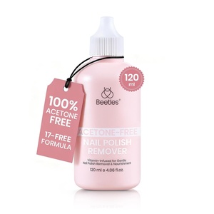 Beetles Nail Polish Remover – Non-Acetone, Fingernail Polish Remover for Natural Nails, Gentle Natural Formula with Almond Scent, Aloe Vera, Glycerin, Keratin with Controllable Bottle Mouth 4.06Fl Oz(120ML)