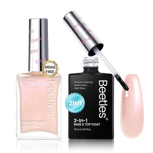 Beetles Nail Polish Top Coat and Base Coat Set Pearl Pink Fast Drying & Long Lasting Shine Nail Polish 2 IN 1 Protects Nails Enhances Glossy and Nourishes Nails for Women(Pearl Pink Gel Polish 2 in 1 Base & Top Coat)