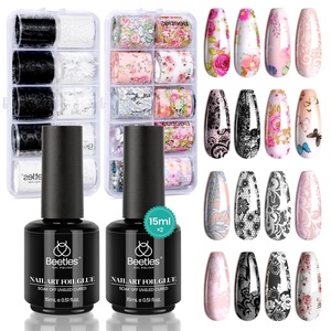 Beetles Odorless Liquid Latex for Nails 15ml – White Latex Nail Polish Barrier Peel Off Cuticle Guard for Gel Polish Protector Fingers Air Dry Nail Art Cuticle Protectors with Stick Gifts for Women(2Pcs Nail Foil Glue with Lace Stickers)