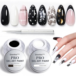 Beetles PRO Black & White Painting Gel for Nail Art – 2PCS Black White Gel Paint for Nails Art with 10mm Liner Brush, UV Light Cure, for Flora Patterns or French Nail Salon and Home DIY
