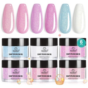 Beetles Pink Dip Powder Nail Kit 6 Color Nude Pink Brown Dip Nails Powder Starter Kit All Season Nail Dip Powder Kit No Need Nail Lamp DIY Salon at Home Summer Gift for Women(0-0-0-Glitter Pink Wihte Blue Stellar Blossom)