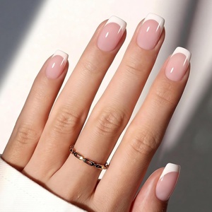 Beetles Press On Nails Almond Medium: 60pcs French Tip Press On Nails in 15 Sizes, White French Tips Pink Fake Nails with Nail Glue, Quick & Easy Nail Salon Manicure Gift for Women Her(1-S Square White French in Pink Base)