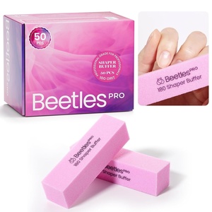 Beetles Pro Nail Buffer Sanding Block 50 Pcs 180 Grit Polisher Buffing File 4 Sides Nail Files Pink Art Pedicure Manicure File for Acrylic Nails and Natural Nails(50 Pcs Nail Buffer Block 180 Grit)