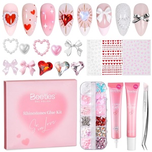 Beetles Rhinestones Glue Kit – 3D Gel Nail Art & Sculpting Gel Glue and with Heart Charm Diamond Jewelry, Nail Decorations for DIY Gel Nail Polish(C2-Heart & Charm Nail Art Kit)