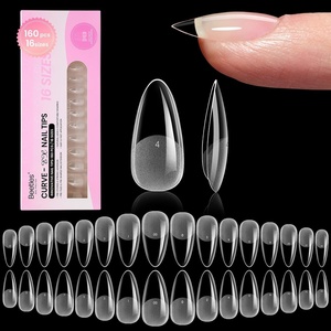 Beetles Short Almond Nail Tips – 288PCS 12 Sizes Full Matte Cover Pre-Etched & Pre-Shaped Soft Gel False Nail Tips Acrylic Nail Tips Nail Extension Tips for Gel Polish DIY Manicure(4-2-Almond Medium 160pcs(Half Matte Nail Tips))