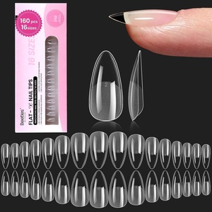 Beetles Short Almond Nail Tips – 288PCS 12 Sizes Full Matte Cover Pre-Etched & Pre-Shaped Soft Gel False Nail Tips Acrylic Nail Tips Nail Extension Tips for Gel Polish DIY Manicure(4-3-Almond Medium 160pcs(Half Matte Nail Tips))