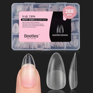 Beetles Short Almond Nail Tips – 288PCS 12 Sizes Full Matte Cover Pre-Etched & Pre-Shaped Soft Gel False Nail Tips Acrylic Nail Tips Nail Extension Tips for Gel Polish DIY Manicure(1-2-Almond Medium 288pcs(Full Matte Nail Tips))