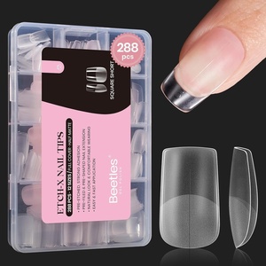 Beetles Short Almond Nail Tips – 288PCS 12 Sizes Full Matte Cover Pre-Etched & Pre-Shaped Soft Gel False Nail Tips Acrylic Nail Tips Nail Extension Tips for Gel Polish DIY Manicure(1-3-Square Short 288pcs(Full Matte Nail Tips))