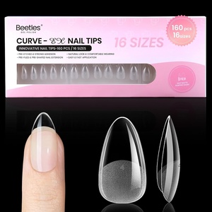 Beetles Short Almond Nail Tips – 288PCS 12 Sizes Full Matte Cover Pre-Etched & Pre-Shaped Soft Gel False Nail Tips Acrylic Nail Tips Nail Extension Tips for Gel Polish DIY Manicure(4-1-Almond Short 160pcs(Half Matte Nail Tips))