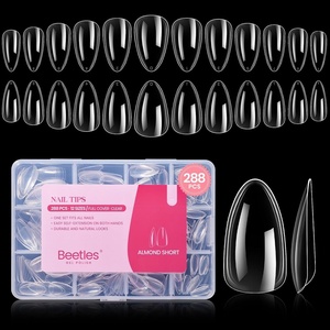 Beetles Short Almond Nail Tips – 288PCS 12 Sizes Full Matte Cover Pre-Etched & Pre-Shaped Soft Gel False Nail Tips Acrylic Nail Tips Nail Extension Tips for Gel Polish DIY Manicure(8-1-Almond Short 288pcs (Clear Nail Tips))