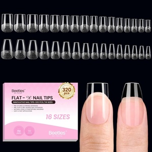 Beetles Short Almond Nail Tips – 288PCS 12 Sizes Full Matte Cover Pre-Etched & Pre-Shaped Soft Gel False Nail Tips Acrylic Nail Tips Nail Extension Tips for Gel Polish DIY Manicure(5-1-Square Coffin Short 320pcs(Half Matte Tips))