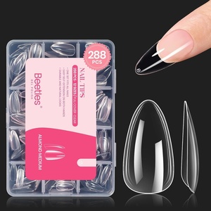 Beetles Short Almond Nail Tips – 288PCS 12 Sizes Full Matte Cover Pre-Etched & Pre-Shaped Soft Gel False Nail Tips Acrylic Nail Tips Nail Extension Tips for Gel Polish DIY Manicure(2-2-Almond Medium 288pcs (Clear Nail Tips))