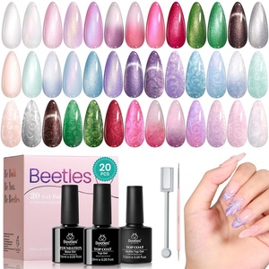 Beetles Summer Gel Nail Polish Set, 20 Colors Pastel Neon Pink Yellow Green Blue White Glitter Gel Nail Polish Kit Base Coat Matte Glossy Top Coat Soak off Uv Gift for Women(20-Pearl Cat Eye Gel Nail)