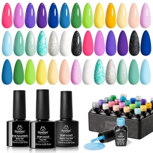 Beetles Summer Gel Nail Polish Set, 20 Colors Pastel Neon Pink Yellow Green Blue White Glitter Gel Nail Polish Kit Base Coat Matte Glossy Top Coat Soak off Uv Gift for Women(Pool Party Gel Polishors)