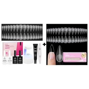 Beetles Tipex Instant Apex Nail Tips Kit – Stiletto Medium, with Tipex Nail Glue, Dehydrator, Primer & Beetles Tipex Lite Pre-Built Apex Nail Tips, Stiletto Medium,16 Sizes 96pcs