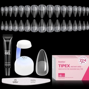 Beetles Tipex Instant Apex Nail Tips Kit, Medium Almond, 224PCS 16 Sizes 00-14, No Builder Gel Needed, 20g Solid Nail Glue, Mini UV Lamp(0B-Almond Medium 224 Pcs(Tipex Nail kit))