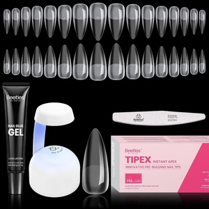 Beetles Tipex Instant Apex Nail Tips Kit, Medium Almond, 224PCS 16 Sizes 00-14, No Builder Gel Needed, 20g Solid Nail Glue, Mini UV Lamp(0C-Stiletto Medium 224pcs (Tipex Nail Kit))
