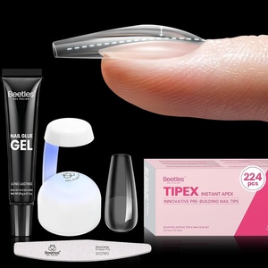Beetles Tipex Instant Apex Nail Tips Kit, Medium Almond, 224PCS 16 Sizes 00-14, No Builder Gel Needed, 20g Solid Nail Glue, Mini UV Lamp(0-Coffin Medium 224pcs (Tipex Nail Kit))