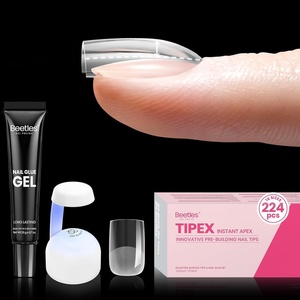 Beetles Tipex Instant Apex Nail Tips Kit, Medium Almond, 224PCS 16 Sizes 00-14, No Builder Gel Needed, 20g Solid Nail Glue, Mini UV Lamp(0E-Square Extra Short 224pcs (Tipex Nail Kit))
