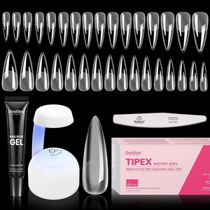Beetles Tipex Instant Apex Nail Tips Kit, Medium Almond, 224PCS 16 Sizes 00-14, No Builder Gel Needed, 20g Solid Nail Glue, Mini UV Lamp(0E-Stiletto Long 224pcs (Tipex Nail Kit))