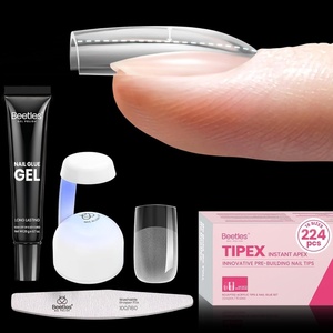Beetles Tipex Instant Apex Nail Tips Kit, Medium Almond, 224PCS 16 Sizes 00-14, No Builder Gel Needed, 20g Solid Nail Glue, Mini UV Lamp(0F-Square Short 224pcs (Tipex Nail Kit))