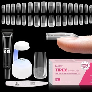 Beetles Tipex Instant Apex Nail Tips Kit, Medium Almond, 224PCS 16 Sizes 00-14, No Builder Gel Needed, 20g Solid Nail Glue, Mini UV Lamp(0G-Square Medium 224pcs (Tipex Nail Kit))