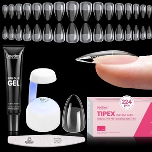 Beetles Tipex Instant Apex Nail Tips Kit, Medium Almond, 224PCS 16 Sizes 00-14, No Builder Gel Needed, 20g Solid Nail Glue, Mini UV Lamp(0H-Almond Short 224pcs (Tipex Nail Kit))