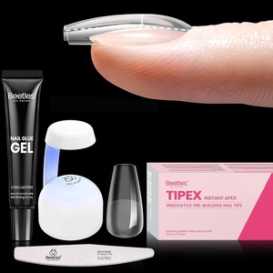 Beetles Tipex Instant Apex Nail Tips Kit, Medium Almond, 224PCS 16 Sizes 00-14, No Builder Gel Needed, 20g Solid Nail Glue, Mini UV Lamp(0I-Coffin Short 224pcs (Tipex Nail Kit))