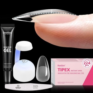 Beetles Tipex Instant Apex Nail Tips Kit, Medium Almond, 224PCS 16 Sizes 00-14, No Builder Gel Needed, 20g Solid Nail Glue, Mini UV Lamp(0K-Oval Medium 224pcs (Tipex Nail Kit))