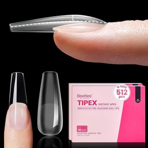 Beetles Tipex Instant Apex Nail Tips Kit, Medium Almond, 224PCS 16 Sizes 00-14, No Builder Gel Needed, 20g Solid Nail Glue, Mini UV Lamp(0N-Coffin Long 512pcs (Tipex Nail Tips))