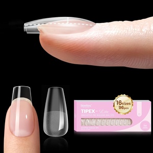 Beetles Tipex Lite Instant Apex Nail Tips, XXL Stiletto, No Builder Gel Needed, 160pcs 16 Sizes 00-14 for DIY Salon-look Extensions(0E-Tipex Lite-Coffin Short 96pcs)