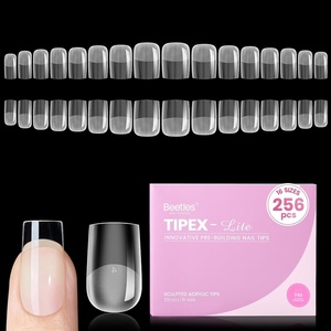 Beetles Tipex Lite Instant Apex Nail Tips, XXL Stiletto, No Builder Gel Needed, 160pcs 16 Sizes 00-14 for DIY Salon-look Extensions(0H-Tipex Lite-Square Short 256pcs)
