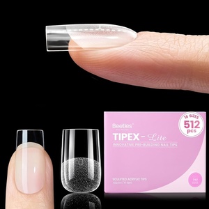 Beetles Tipex Lite Instant Apex Nail Tips, XXL Stiletto, No Builder Gel Needed, 160pcs 16 Sizes 00-14 for DIY Salon-look Extensions(1A-Tipex Lite-Square Short 512pcs)