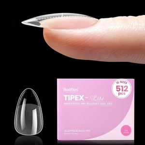 Beetles Tipex Lite Instant Apex Nail Tips, XXL Stiletto, No Builder Gel Needed, 160pcs 16 Sizes 00-14 for DIY Salon-look Extensions(1C-Tipex Lite-Almond Short 512pcs)