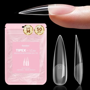 Beetles Tipex Lite Nail Tips, Medium Stiletto, Size 4, 50 Pcs, Built-in Apex Acrylic Tips for Flat & Natural Nail Beds, Beginner-Friendly DIY Nail Extensions(Tipex Lite Stiletto Medium Size 14)