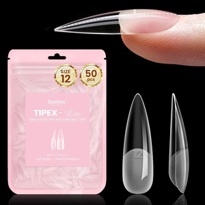 Beetles Tipex Lite Nail Tips, Medium Stiletto, Size 4, 50 Pcs, Built-in Apex Acrylic Tips for Flat & Natural Nail Beds, Beginner-Friendly DIY Nail Extensions(Tipex Lite Stiletto Medium Size 12)
