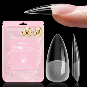 Beetles Tipex Lite Nail Tips, Medium Stiletto, Size 4, 50 Pcs, Built-in Apex Acrylic Tips for Flat & Natural Nail Beds, Beginner-Friendly DIY Nail Extensions(Tipex Lite Stiletto Medium Size 00)