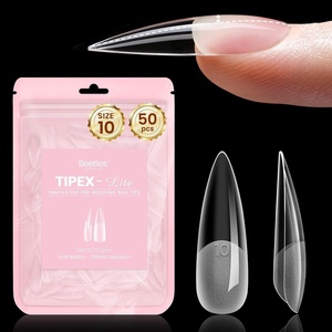 Beetles Tipex Lite Nail Tips, Medium Stiletto, Size 4, 50 Pcs, Built-in Apex Acrylic Tips for Flat & Natural Nail Beds, Beginner-Friendly DIY Nail Extensions(Tipex Lite Stiletto Medium Size 10)