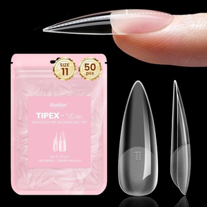 Beetles Tipex Lite Nail Tips, Medium Stiletto, Size 4, 50 Pcs, Built-in Apex Acrylic Tips for Flat & Natural Nail Beds, Beginner-Friendly DIY Nail Extensions(Tipex Lite Stiletto Medium Size 11)