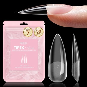 Beetles Tipex Lite Nail Tips, Medium Stiletto, Size 4, 50 Pcs, Built-in Apex Acrylic Tips for Flat & Natural Nail Beds, Beginner-Friendly DIY Nail Extensions(Tipex Lite Stiletto Medium Size 7)