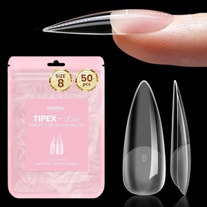 Beetles Tipex Lite Nail Tips, Medium Stiletto, Size 4, 50 Pcs, Built-in Apex Acrylic Tips for Flat & Natural Nail Beds, Beginner-Friendly DIY Nail Extensions(Tipex Lite Stiletto Medium Size 8)