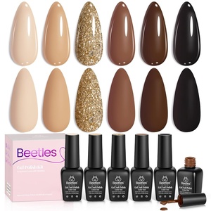 Beetles White Black Gel Polish Set – Twilight Gleam 6 Colors Silver Cat Eye Glitter Shimmer Sparkle Gel Polish with Magnet Soak Off Nail Art UV Led Home Salon Spring Summer Gift for Women(0-0-0-Chocolate Brown)