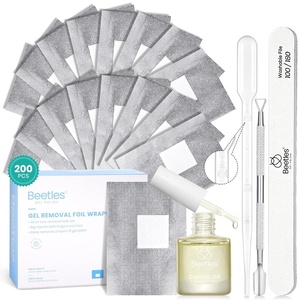beetles Nail Remover Kit – 200Pcs Nail Soak Off Foil Wraps Gel Nail Polish Remover Tools Larger and Thicker Pre-attached Cotton Pad with Droppers, Easy Manicure Removal for Women Girls(1-Nail Soak Off Foil Wraps 200Pcs+Cuticle Oil)
