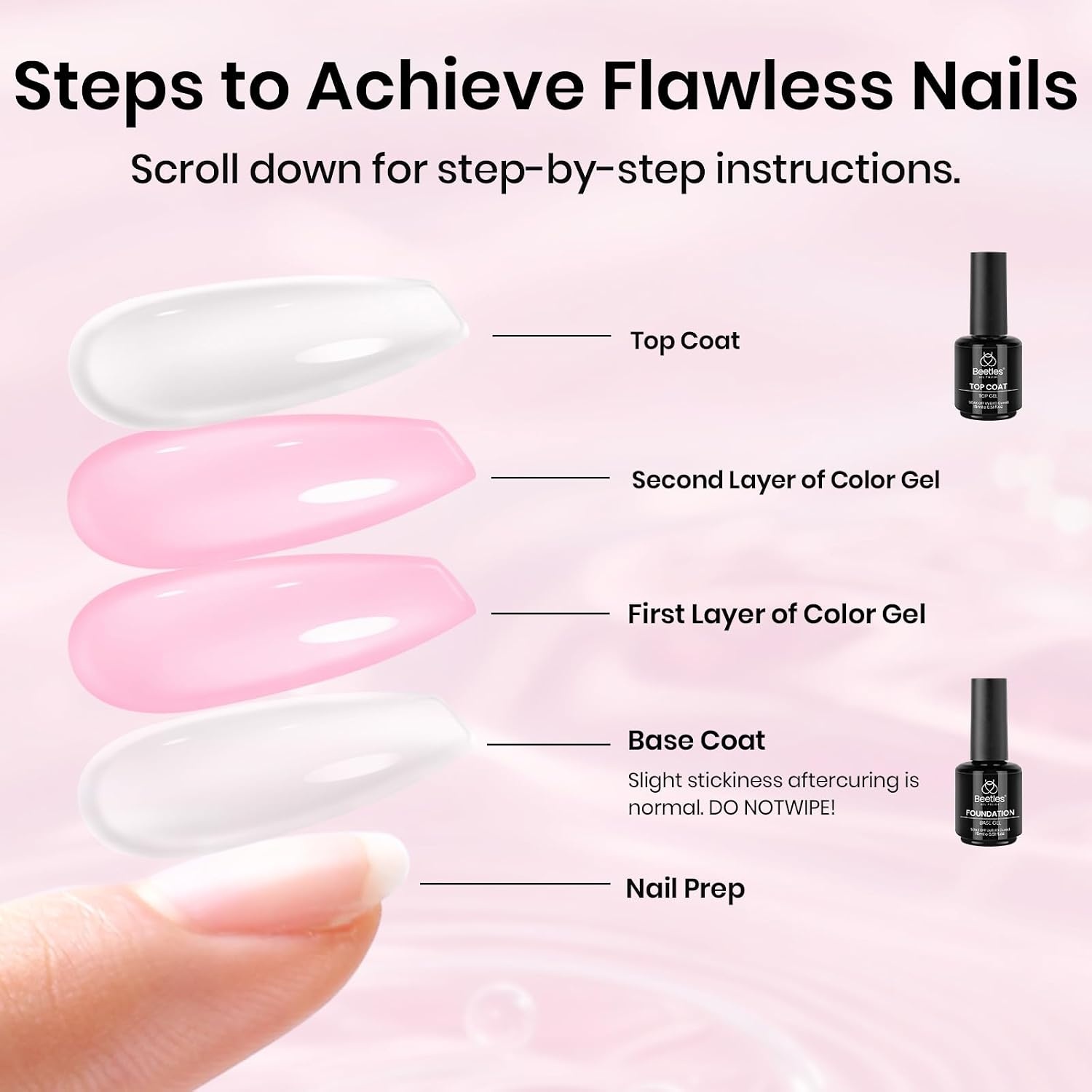 image:imageBeetles 3Pcs 15ml Pink Gel Nail Polish and No Wipe Gel Top Coat amp Base Coat Set Soak Off UV Lamp and Long Lasting Top Coat French Manicure Art Design Kit3 Pcs Gel Base and Top CoatPink Gel Polish