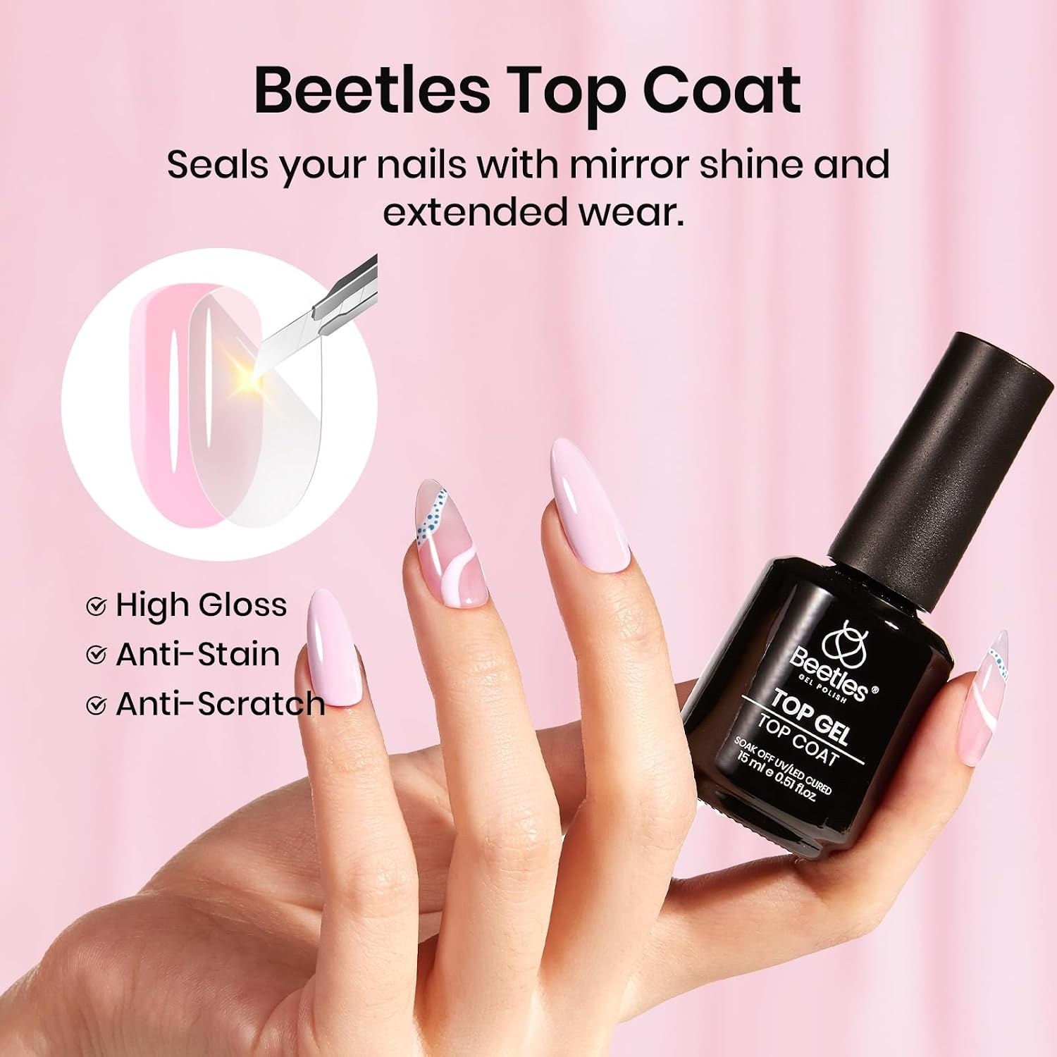 image:imageBeetles 3Pcs 15ml Pink Gel Nail Polish and No Wipe Gel Top Coat amp Base Coat Set Soak Off UV Lamp and Long Lasting Top Coat French Manicure Art Design Kit3 Pcs Gel Base and Top CoatPink Gel Polish