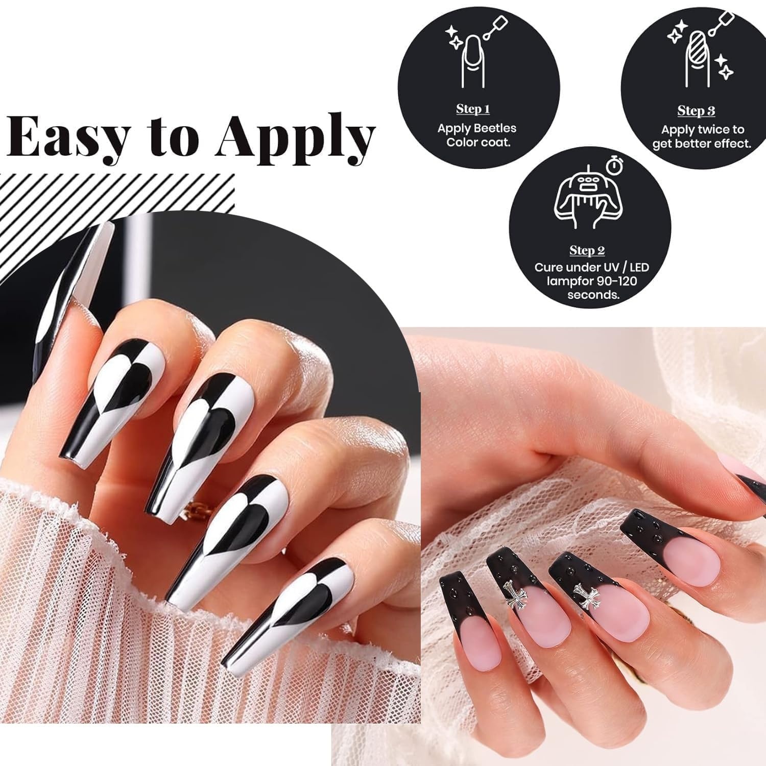 image:imageBeetles 3Pcs 15ml Pink Gel Nail Polish and No Wipe Gel Top Coat amp Base Coat Set Soak Off UV Lamp and Long Lasting Top Coat French Manicure Art Design Kit011 Pcs 15ml top base coat black gel