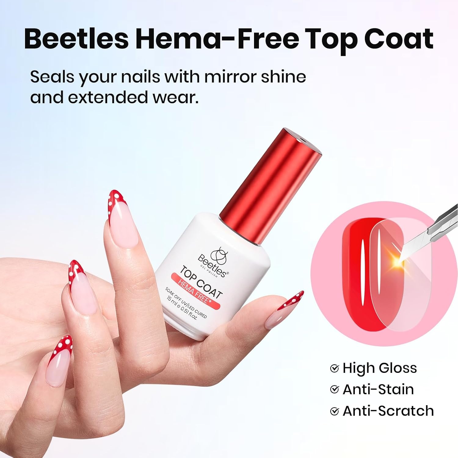 image:imageBeetles Gel Top Coat Extra Glossy Top Coat Gel Polish 15ml Shine Finish and Long Lasting Soak Off UV amp Nail Lamp DIY Manicure Gift for Women1 Pcs 15ml HemaFree Gel Top Coat