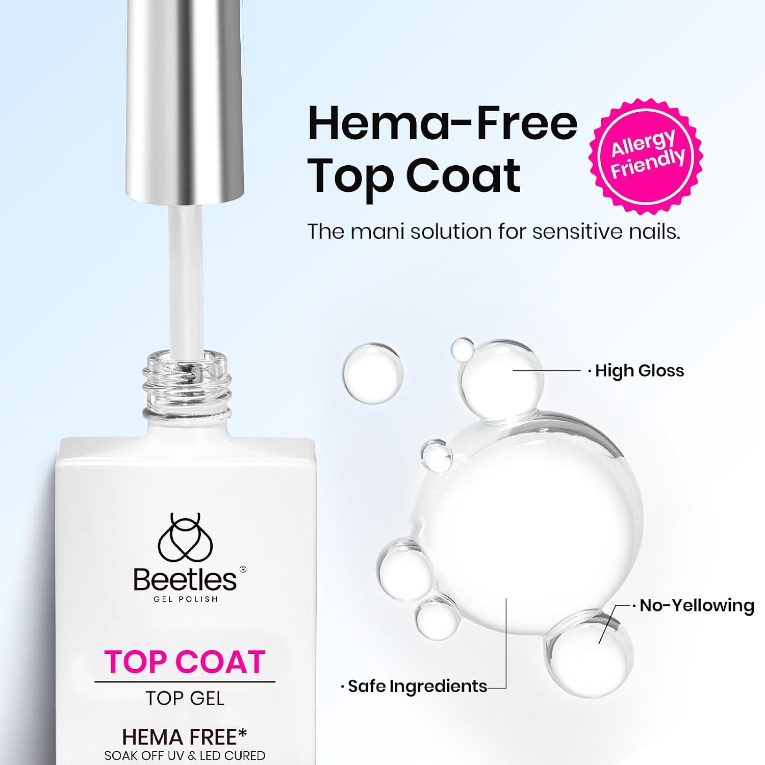 image:imageBeetles Gel Top Coat Extra Glossy Top Coat Gel Polish 15ml Shine Finish and Long Lasting Soak Off UV amp Nail Lamp DIY Manicure Gift for Women15ml HemaFree Gel Top Coat